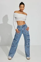 High Rise Wide Cargo Jeans