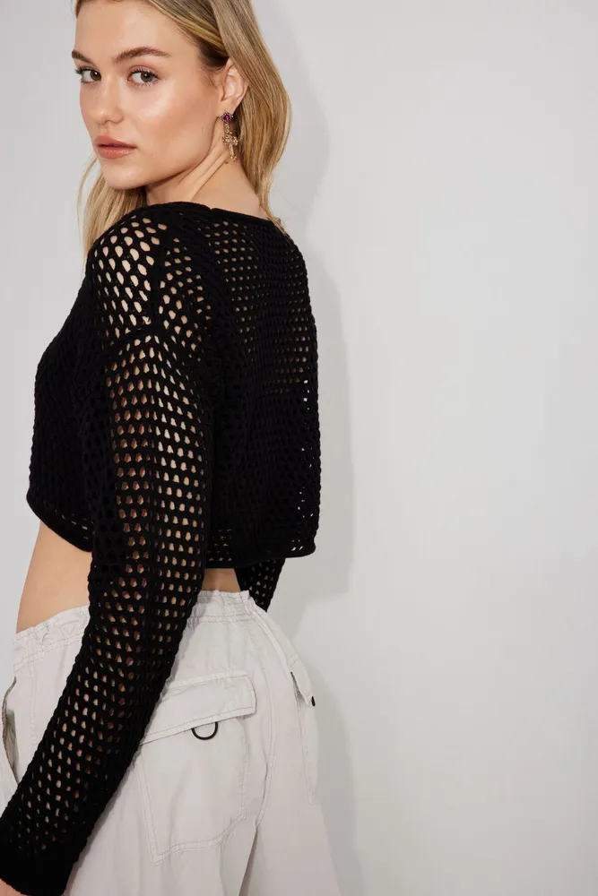 Open-Knit Cropped Sweater