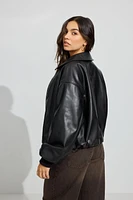 Faux Leather Puff Bomber