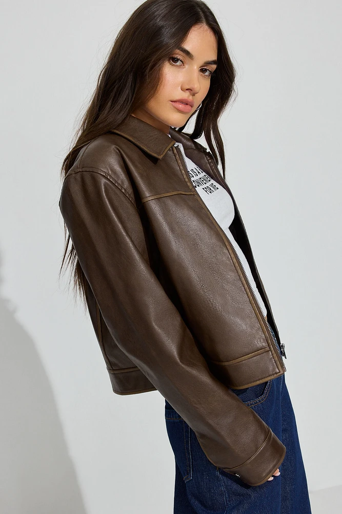 Faux Leather Worker Jacket