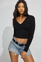 Clean V-Neck Long Sleeve Top