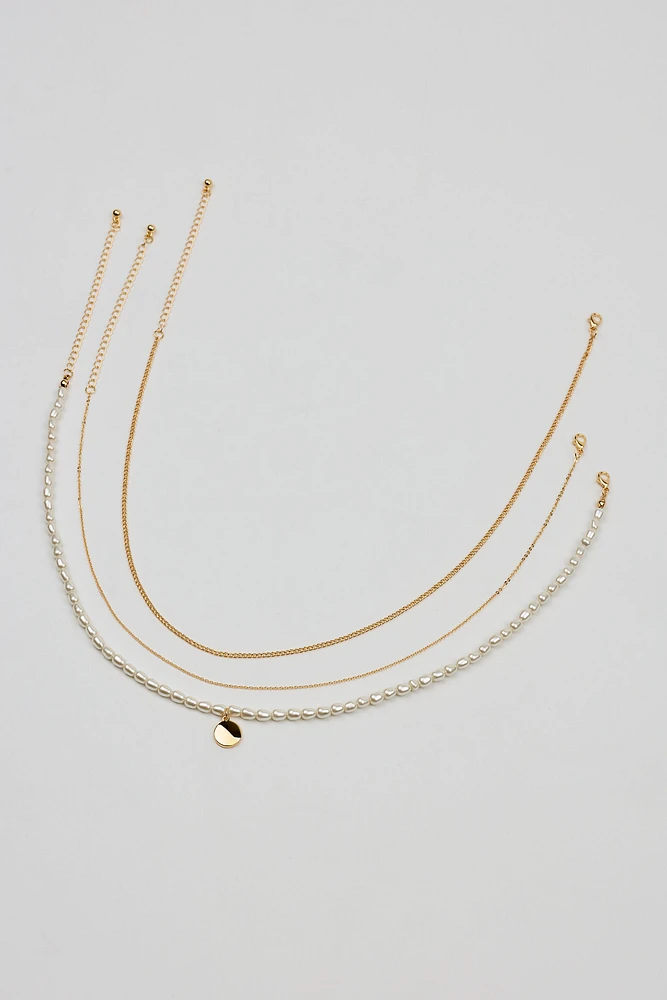 Ensemble de 3 colliers à perles et chaînes