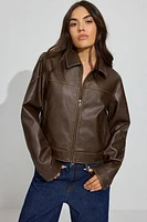 Faux Leather Worker Jacket