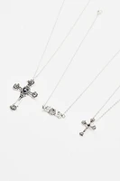 Ensemble de 3 colliers à fleur, croix et rose