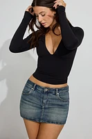 Sleek Plunge Neck Long Sleeve Top