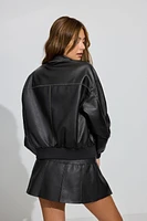 Long Faux Leather Bomber