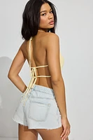 Cami smockée à col bateau en dentelle