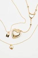 Set of 3 Hearts & Lock Necklaces
