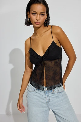 Embroidered Mesh Flyaway Cami Top