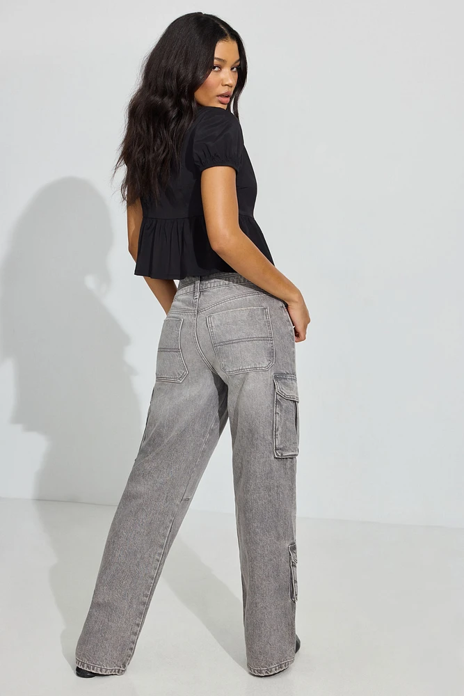 High Rise Wide Cargo Jeans