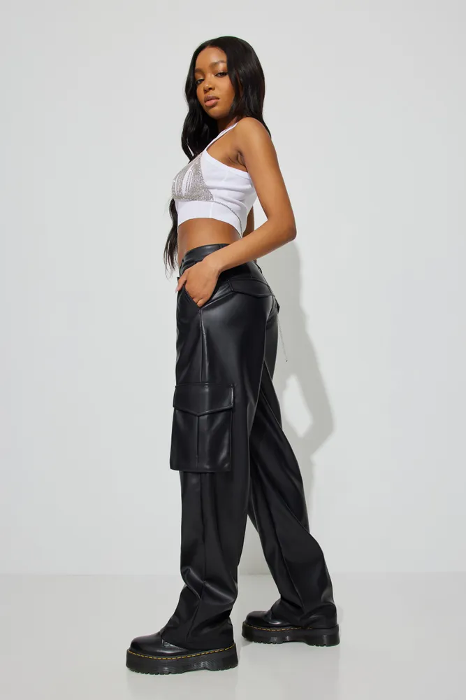 Faux Leather Cargo Pant