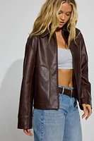 Oversized Faux Leather Worker Jacket