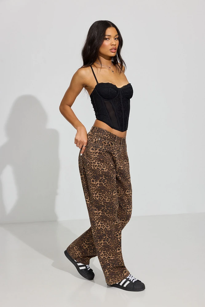 Leopard Low Rise Baggy Pants