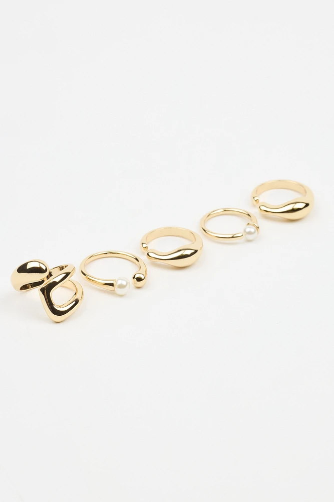 Set of 5 Pearl & Organic Rings