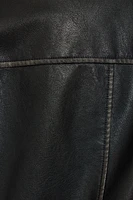 Washed Faux Leather Biker Jacket