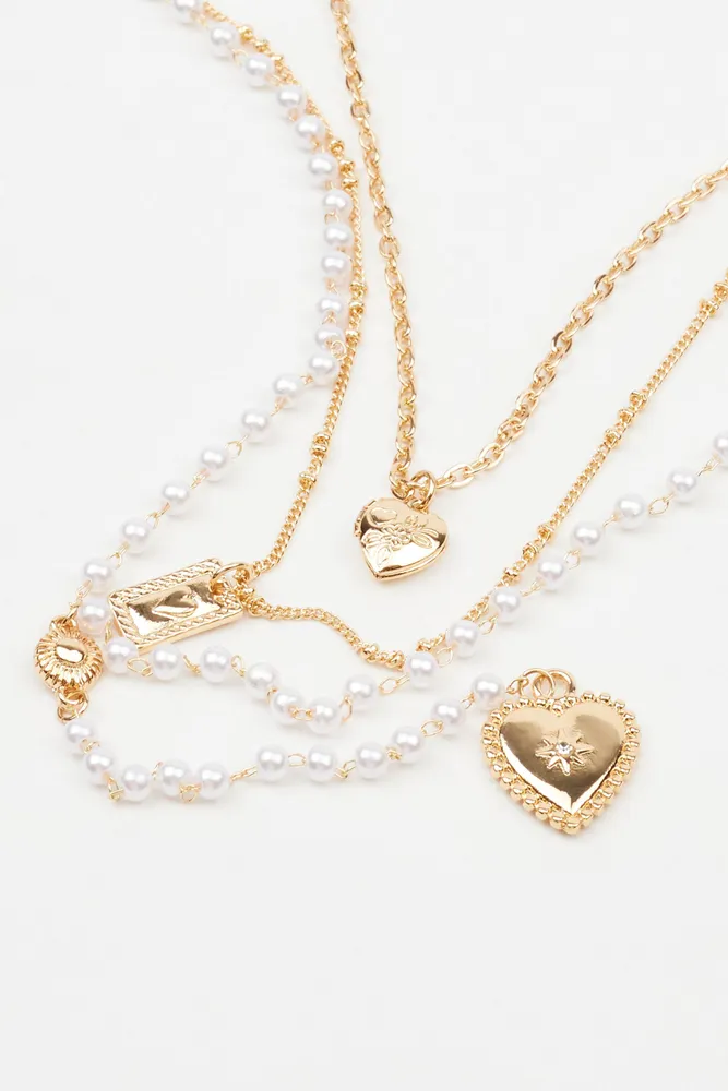 Set of 3 Heart Pendant Necklace