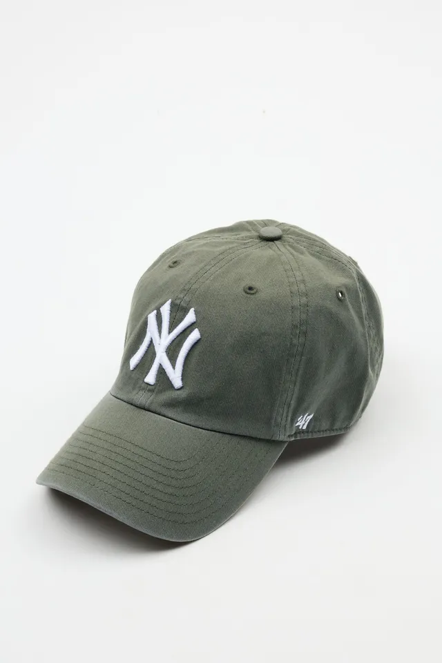 47 Brand New York Yankees Clean Up Hat - Moss Green Adjustable with Purple Brim