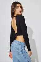 Cropped Tie Back Long Sleeve Top