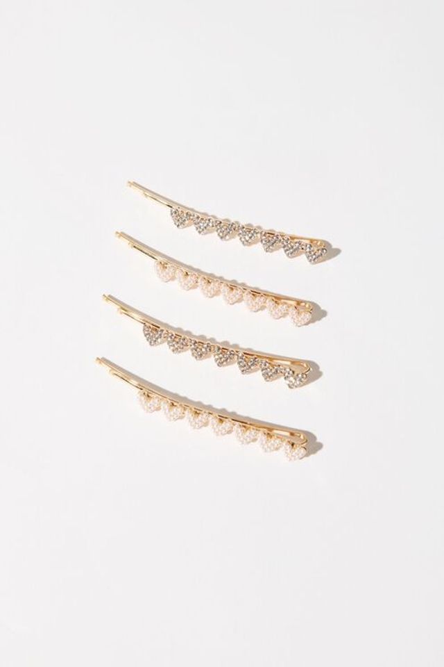 Pack of 4 Gem & Pearl Hearts Hair Pins