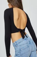 Cropped Tie Back Long Sleeve Top