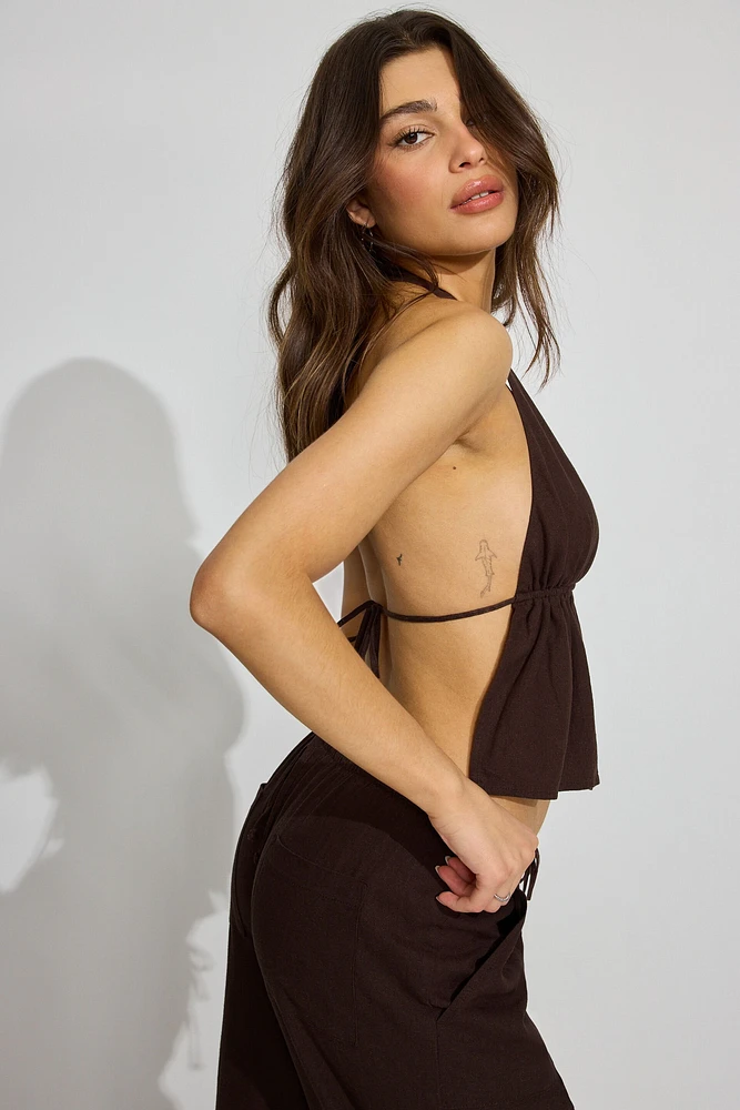Linen Tie Back Halter Top