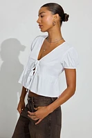 Tie Front Puff Sleeve Top