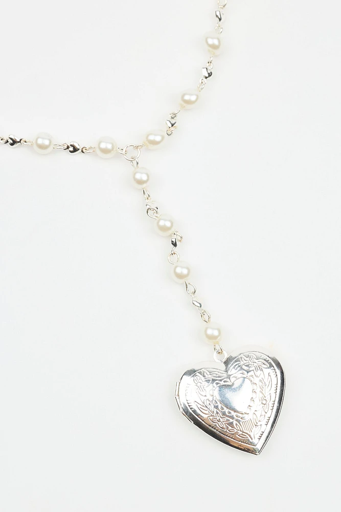 Rosary Heart Locket Necklace