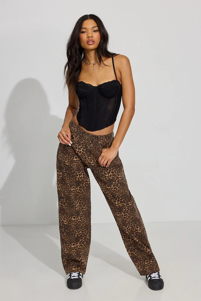 Leopard Low Rise Baggy Pants