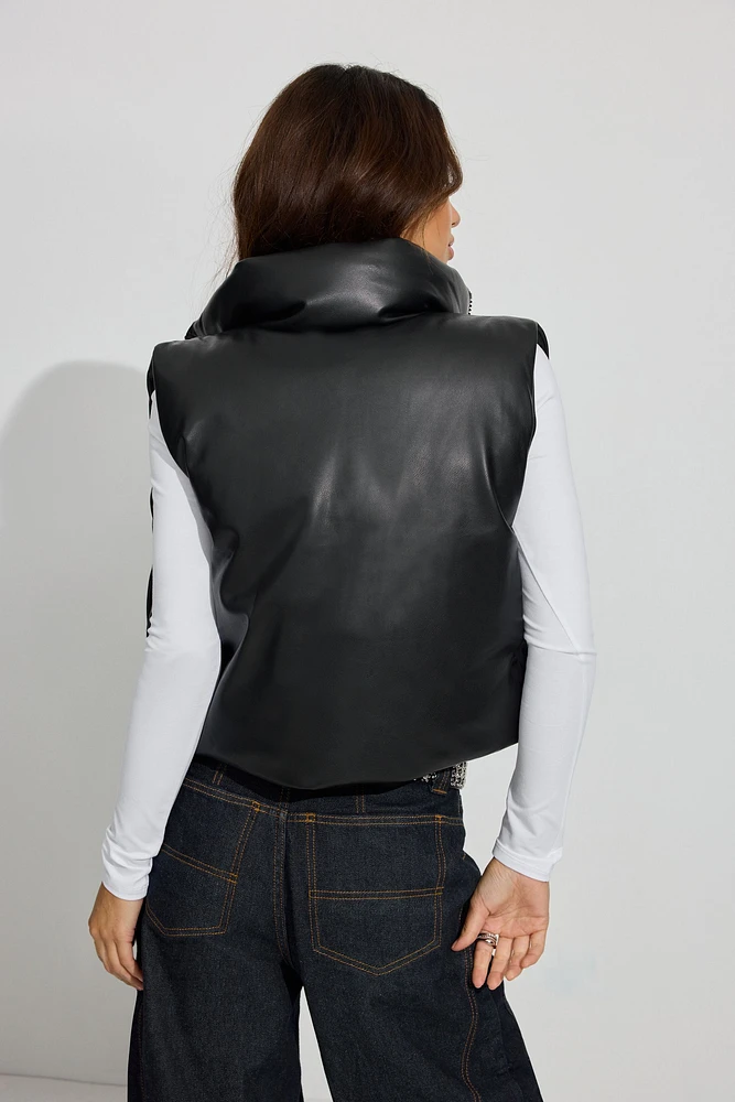 Faux Leather Mini Puff Vest