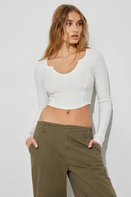Notch Front Long Sleeve Top