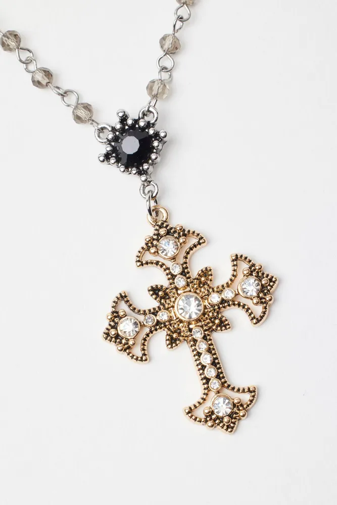 Beaded Cross Rosary Necklace