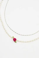 Set of 2 Rosette & Pearl Necklace