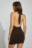 Deep Plunge Cowl Neck Mini Dress