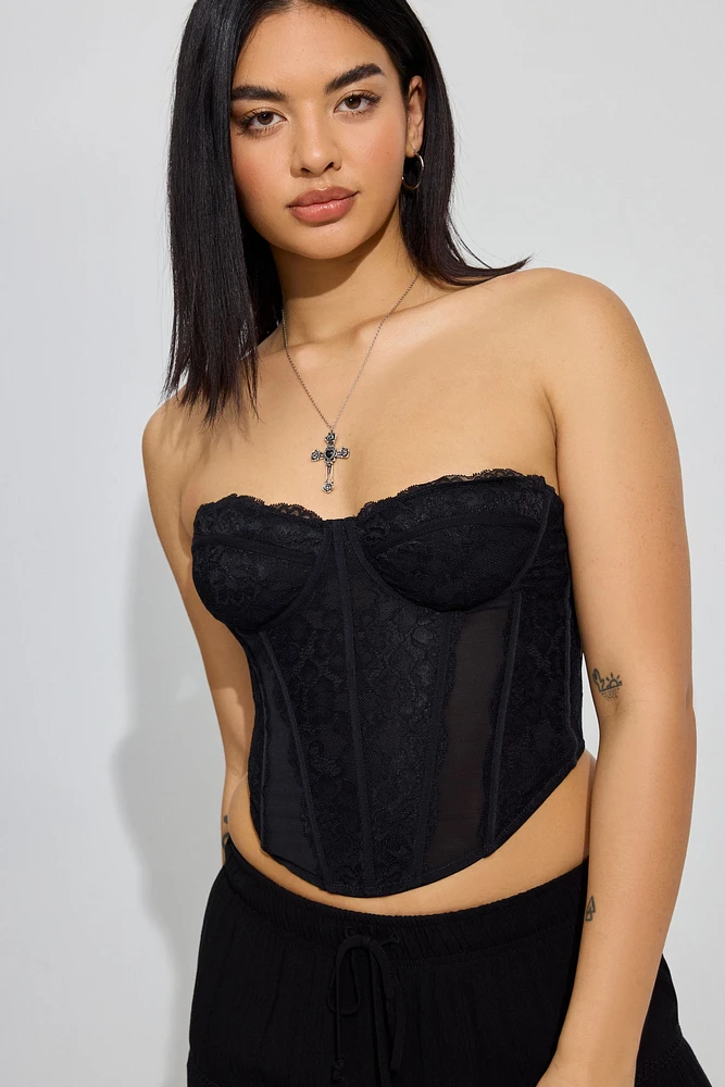 Lace Mesh Balconette Bustier Top