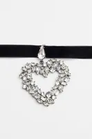 Oversized Gemmed Heart Ribbon Necklace