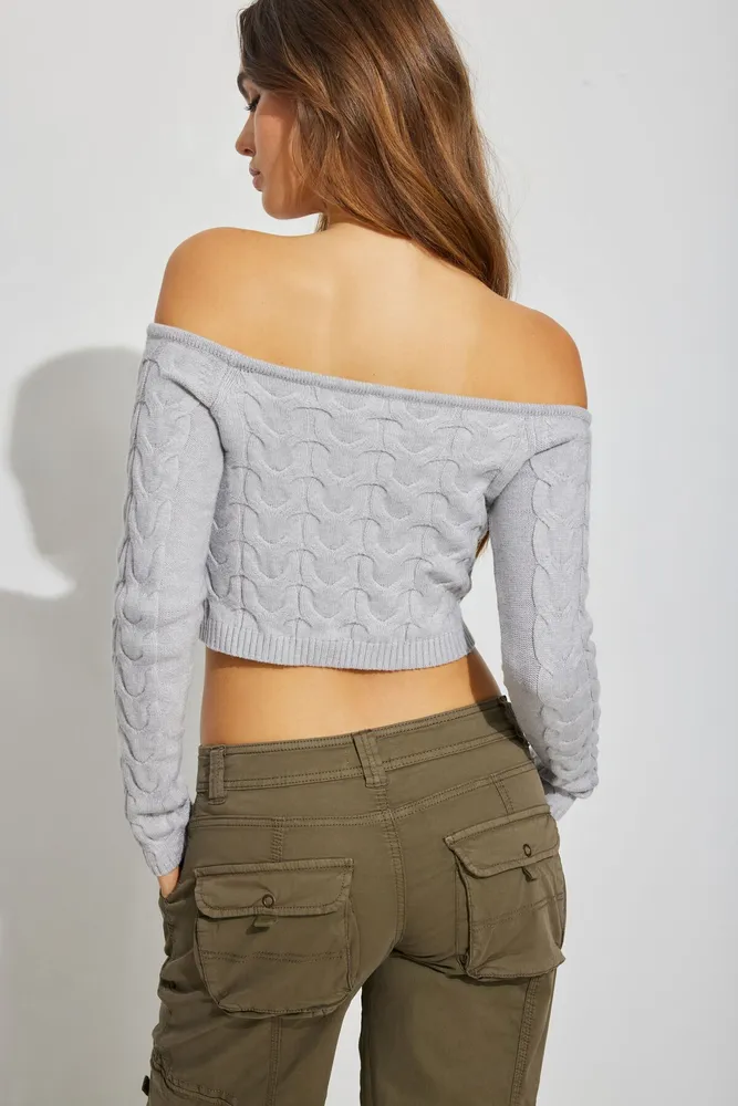 Off Shoulder Sweater Crop Top