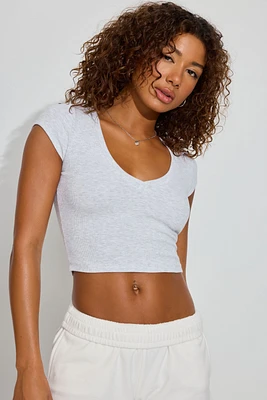 T-shirt côtelé à col en V