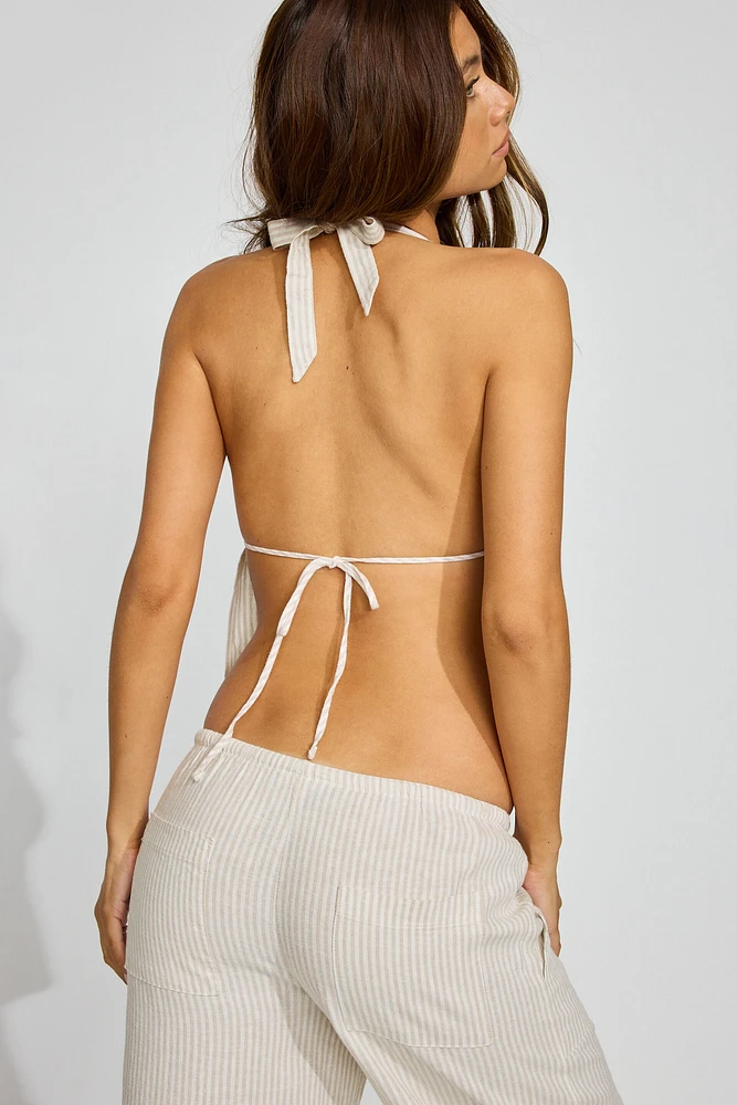 Linen Tie Back Halter Top