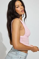 Plunge Ruched Mesh Tank Top