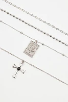 Set Of 4 Cross & Rose Pendant Necklaces