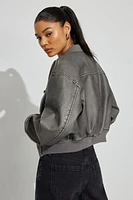 Crop Washed Faux Leather Bomber