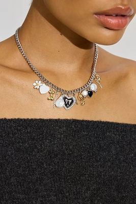 Vintage Hearts & Pearls Charm Necklace