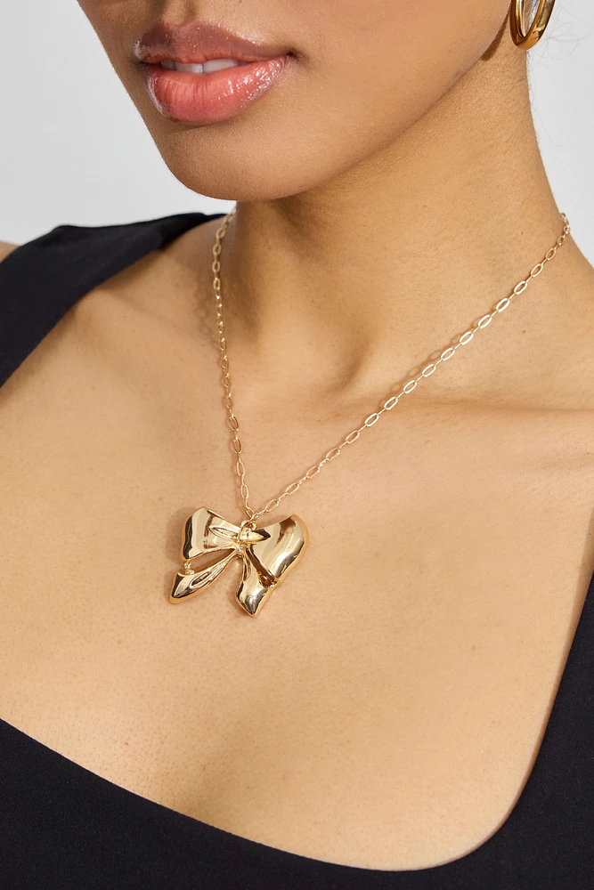 Oversized Metal Bow Necklace