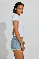 Low Rise Cuffed Denim Shorts