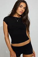 Crew Neck Open Back Short Sleeve Top