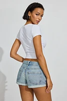 Low Rise Cuffed Denim Shorts