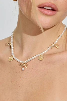 Pearly Bows & Heart Necklace