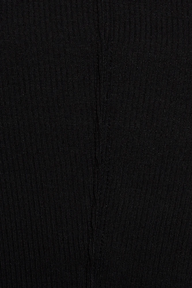 Ribbed Deep V Neck Long Sleeve Top