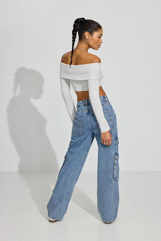 High Rise Wide Cargo Jeans