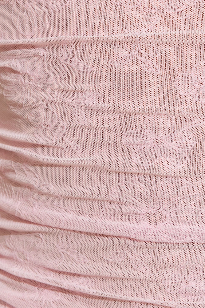 Plunge Ruched Mesh Tank Top
